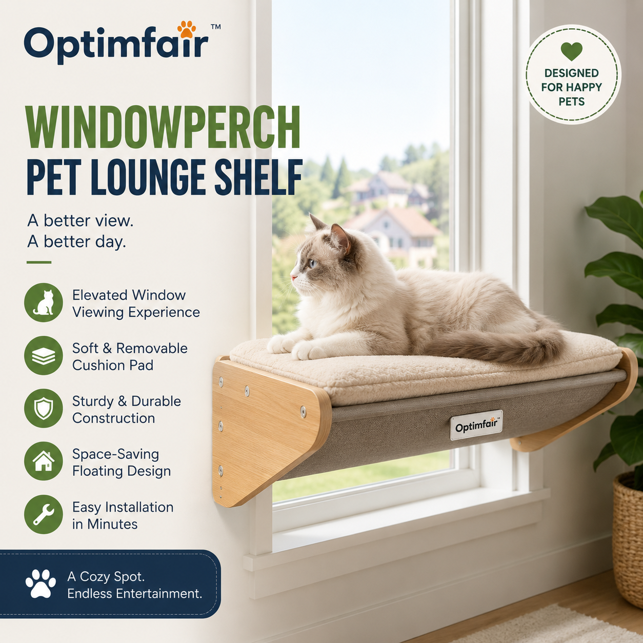 Optimfair™ WindowPerch Pet Lounge Shelf