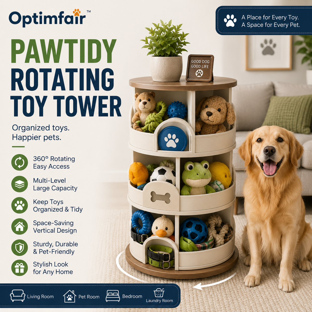 Optimfair™ PawTidy Rotating Toy Tower