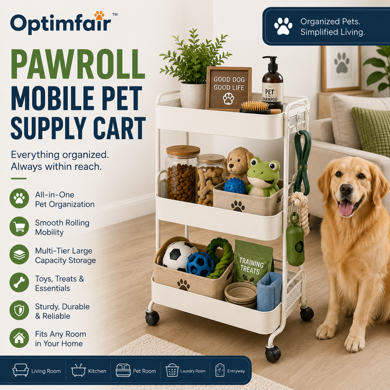 Optimfair™ PawRoll Mobile Pet Supply Cart